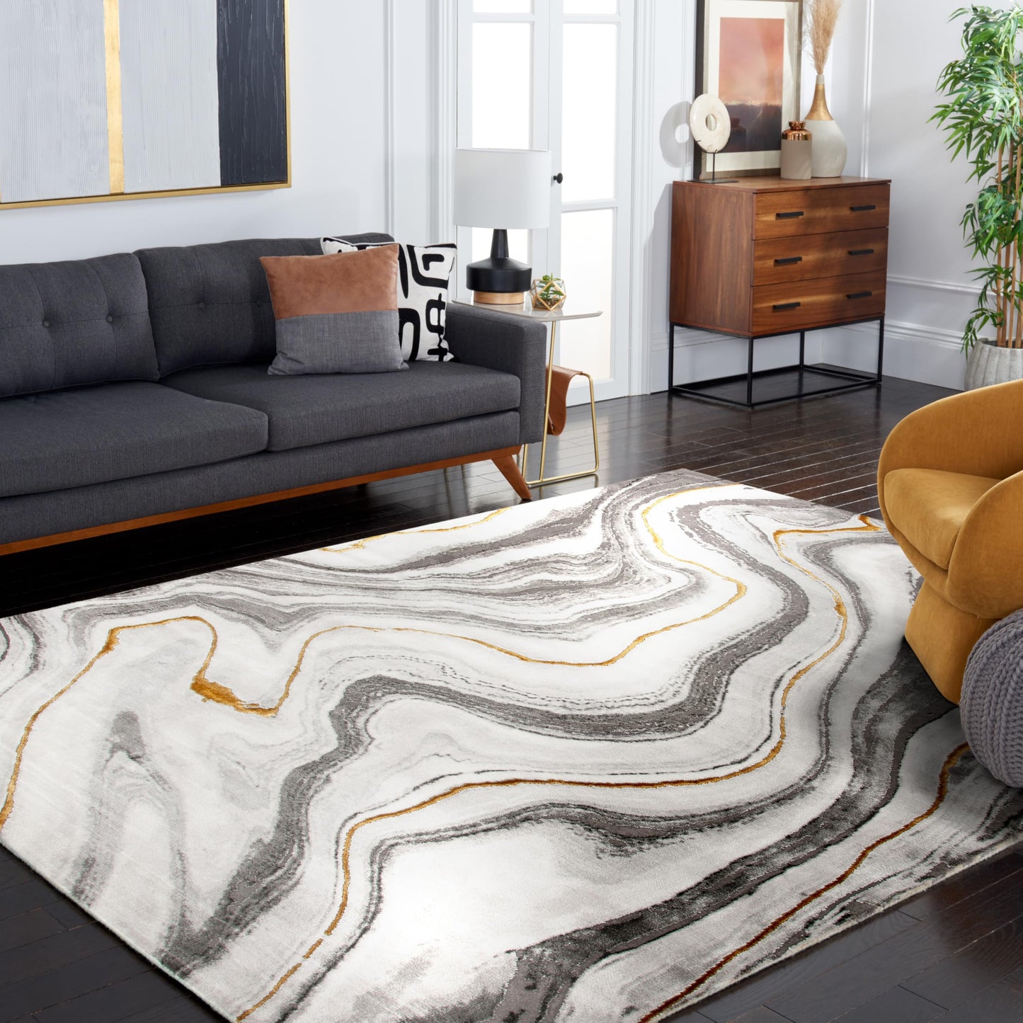 SAFAVIEH Area Rug 8x10 - Craft Collection - Large - Grey & Gold, Modern Abstract Design, Non-Shedding & Easy Cleaning, Ideal for Living Room, Bedroom, Office, Dining Space (CFT819F)