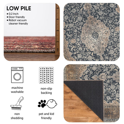 Keen Home Design 48"x72" Rug - Machine Washable Area Rug with Non-Slip Backing, Ideal for Living Room, Dining Room, Bedroom - Vintage, Easy Clean, Durable, Low Pile Rug - (4' x 6')