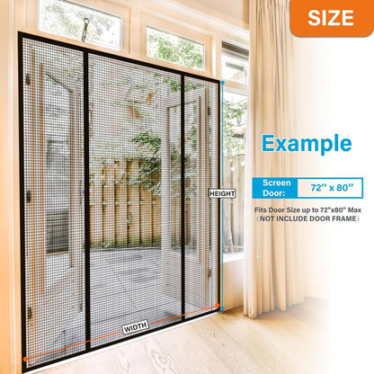 Double Door Fiberglass Magnetic Screen Door，Screen Door Mesh，Keep Bugs Out, Heavy-Duty Mesh Curtain,Pet and Kid Friendly, Works with Front Doors, Sliding Doors（72x96 Inch