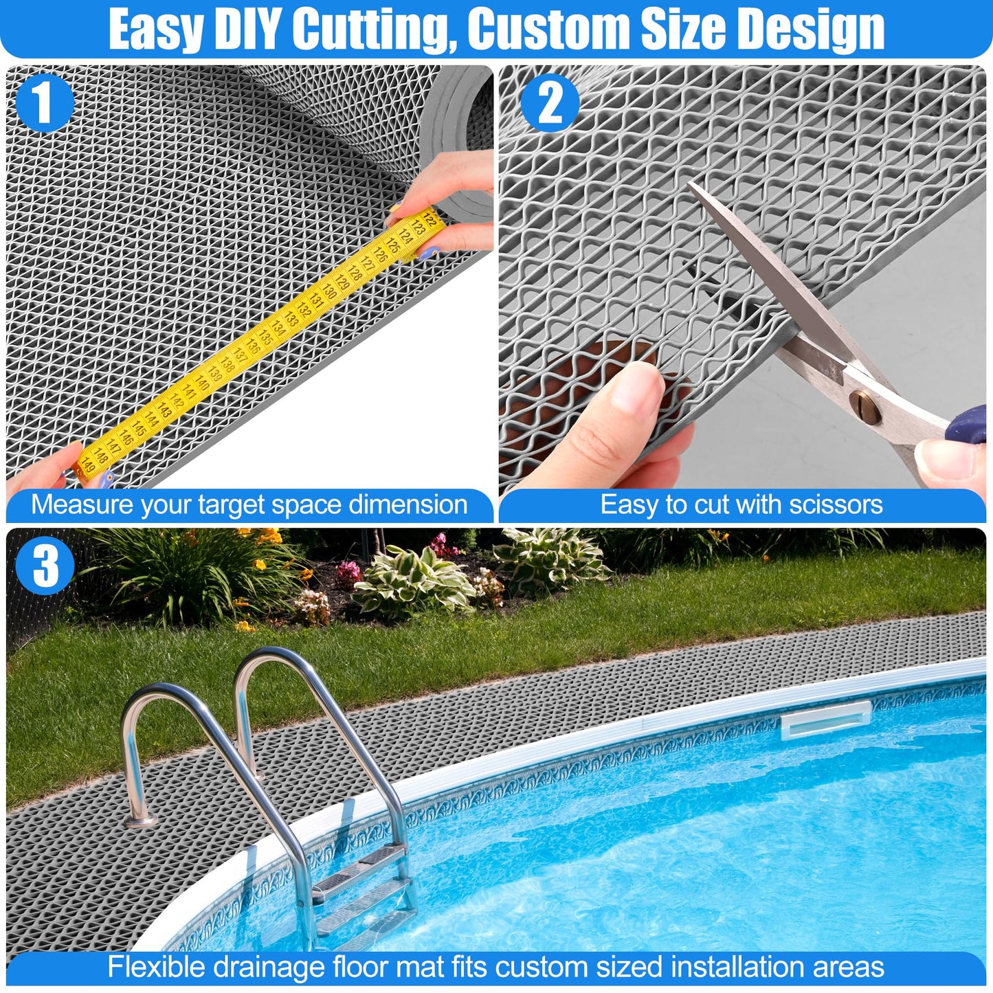Drainage Mat Roll, Non Slip PVC Pool Floor Mat for Wet Area Outdoor Indoor