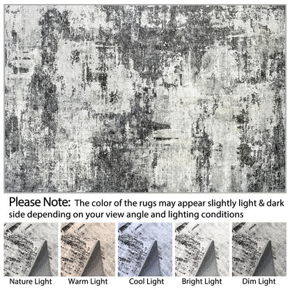 8x10 Area Rugs for Living Room: Abstract Washable Rug with Anti-Slip Backing Non-Shedding Stain-Resistant Soft Modern Large Carpet for Bedroom Dining Room Farmhouse Nursery Home Office Black