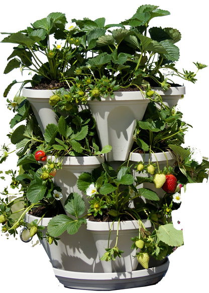 Mr. Stacky 3 Tier Stackable Vertical Garden - Indoor/Outdoor Self Watering Planter Set - Grow Herbs, Strawberries, Flowers & Succulents - Grey Stone Planters