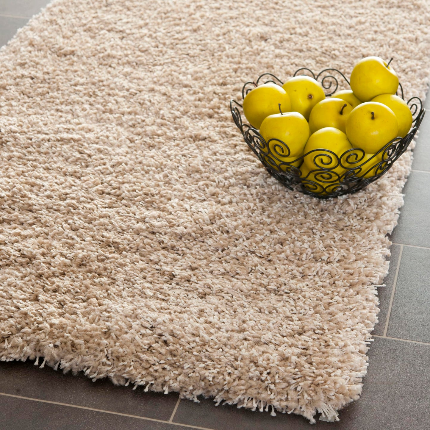 SAFAVIEH California Shag Collection Area Rug - 6'7" Square, Beige, Non-Shedding & Easy to Clean, Ultra Plush Thick Pile, Ideal for Living Room, Bedroom, Dining Space (SG151-1313)