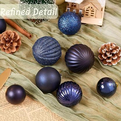 Navy Blue Christmas Ornaments Set for Xmas Tree, 50ct Shatterproof Christmas Balls Ornaments, Christmas Tree Decorations Hanging Ball for Holiday Party Decor(1.57"-2.36")