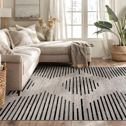 Rugshop Contemporary Abstract Indoor Area Rug for Living Room,Bedroom,Kitchen Rug Low Pile Rug with Jute Backing 5' x 7' Cream