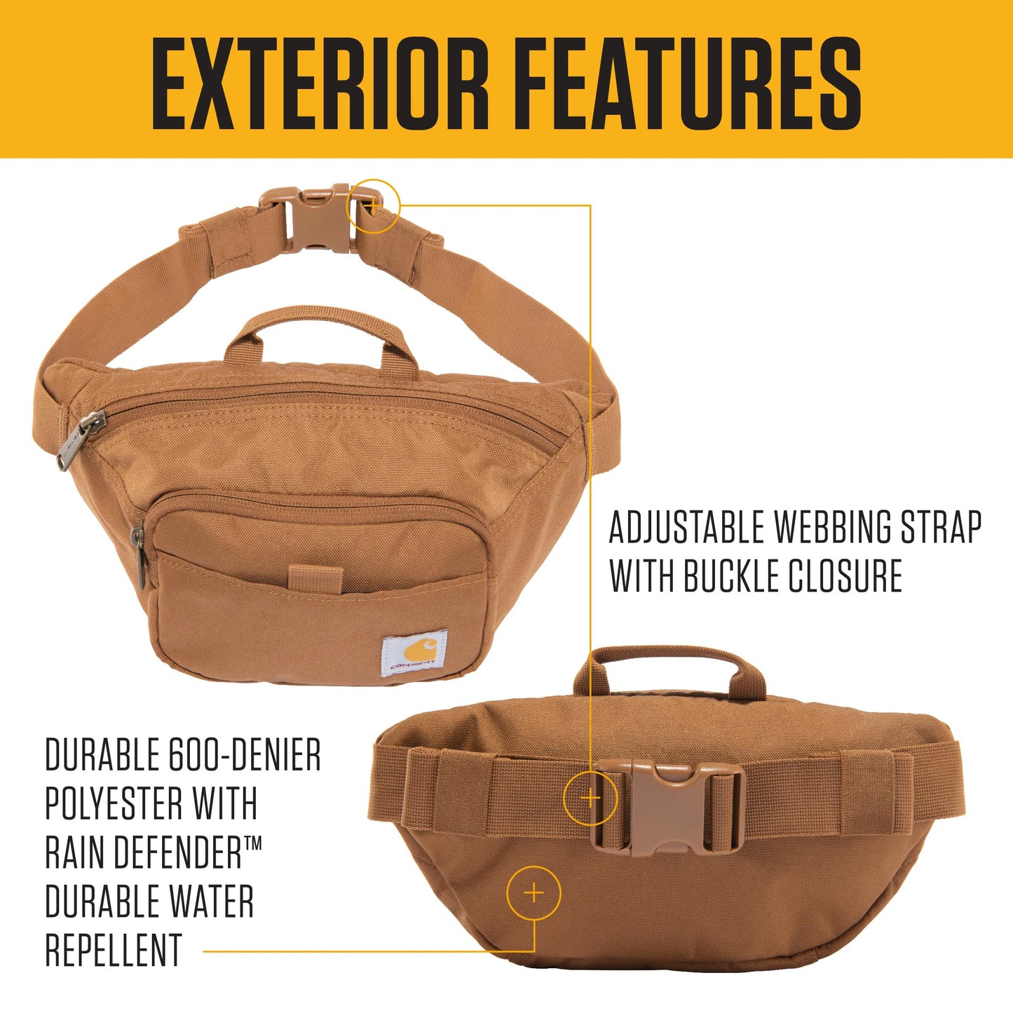 Carhartt Classic Adjustable Sling Bag, Durable, 600-Denier Water Resistant Hip Pack, Essential Waist Pack (Black)