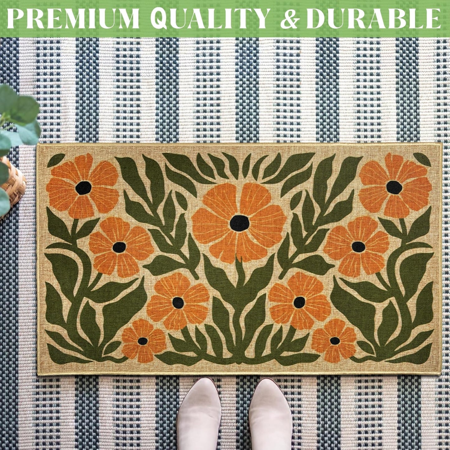 Front Door Mat Home Mats for Outside Enterway Indoor Outdoor Entrance Flower Doormats with Non-Slip Backing Floor Mats for Family Housewarming Gifts Summer Home Rugs for Bedroom Kitchen 16.9"x29.9"
