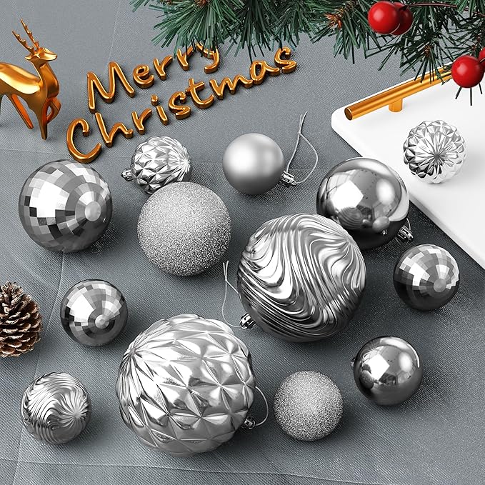 Annecy Christmas Tree Ornaments - 36 PCS Shatterproof Christmas Ball Ornaments Set for Holiday, Wreath & Party Decorations (Multi-Size, Silver)