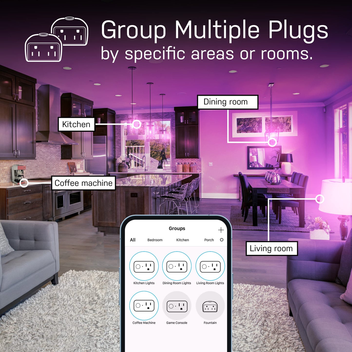Feit Electric WiFi Work with Alexa and Google Home, Feit App, No hub required, Remote Control From Anywhere 15 Amp Smart Outlet Plug, Indoor, 120 volts, Plastic, White