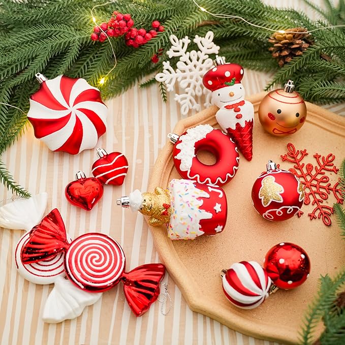 SHareconn 86pcs Christmas Tree Balls Ornaments, Shatterproof Plastic Decorative Baubles for Christmas Tree Decorations, Holiday Wedding Party Decoration, Festive Ornaments, Red White