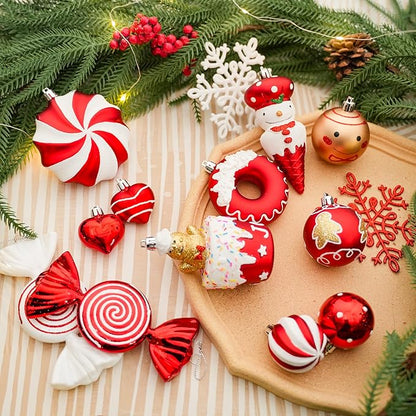 SHareconn 86pcs Christmas Tree Balls Ornaments, Shatterproof Plastic Decorative Baubles for Christmas Tree Decorations, Holiday Wedding Party Decoration, Festive Ornaments, Red White