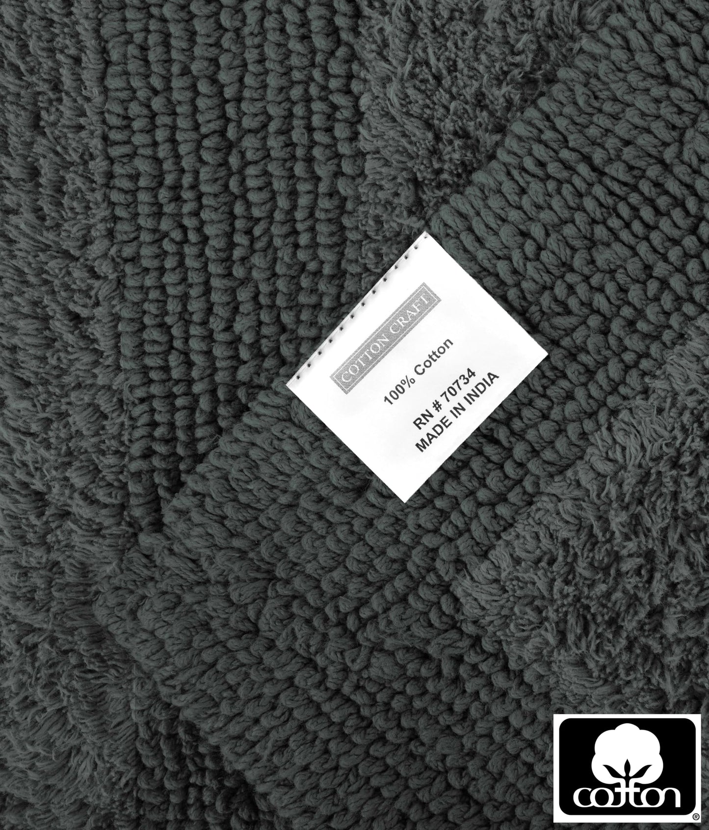 COTTON CRAFT Luxurious Bath Mat Rug - Set of 2 Reversible Heavyweight Step Out Bath Mats for Bathroom Floor, Tub and Shower - Pure Cotton Soft Plush Absorbent Hand Tufted Mat - 17 x 24 - Charcoal Grey