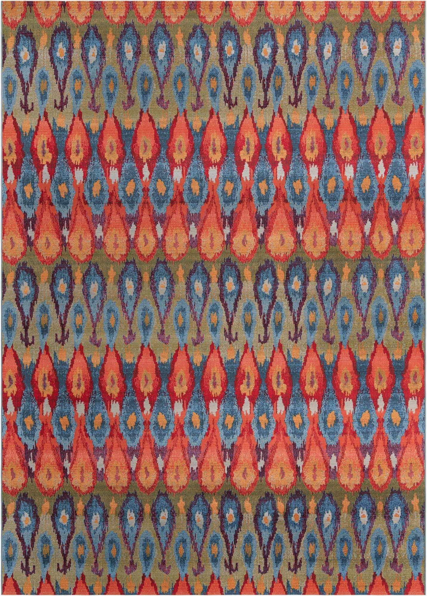 Unique Loom Outdoor Modern Collection Area Rug - Ikat (10' x 14' 1" Rectangle Multi/Burgundy)