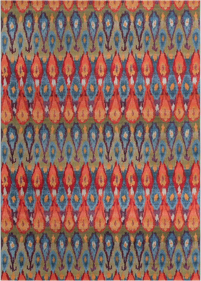 Unique Loom Outdoor Modern Collection Area Rug - Ikat (10' x 14' 1" Rectangle Multi/Burgundy)