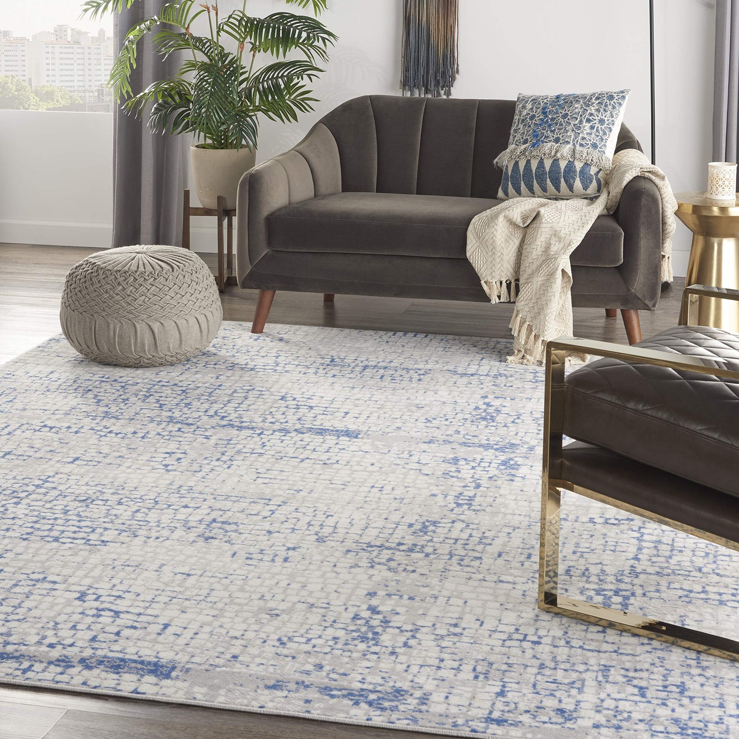 Nourison Home Whimsicle Abstract Grey Blue 7' x 10' Area Rug, Easy Cleaning, Non Shedding, Bed Room, Living Room, Dining Room, Kitchen (7x10)