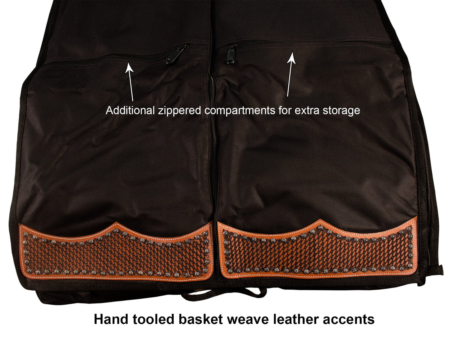 Tahoe Premium Durango Western Garment Carry and Storage Bag - Three Layer Waterproof Padded Construction - Hand Tooled Basket Weave Leather Accents