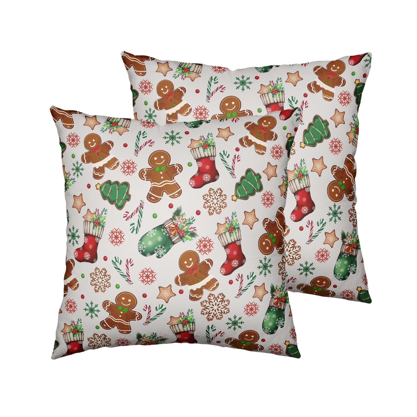 Kwlegh Christmas Pillow Covers 18x18 Set of 2 Gingerbread Man Throw Pillow Covers Xmas Tree Socks Gloves Snowflakes Pillow Case for Holiday Decor Couch Sofa