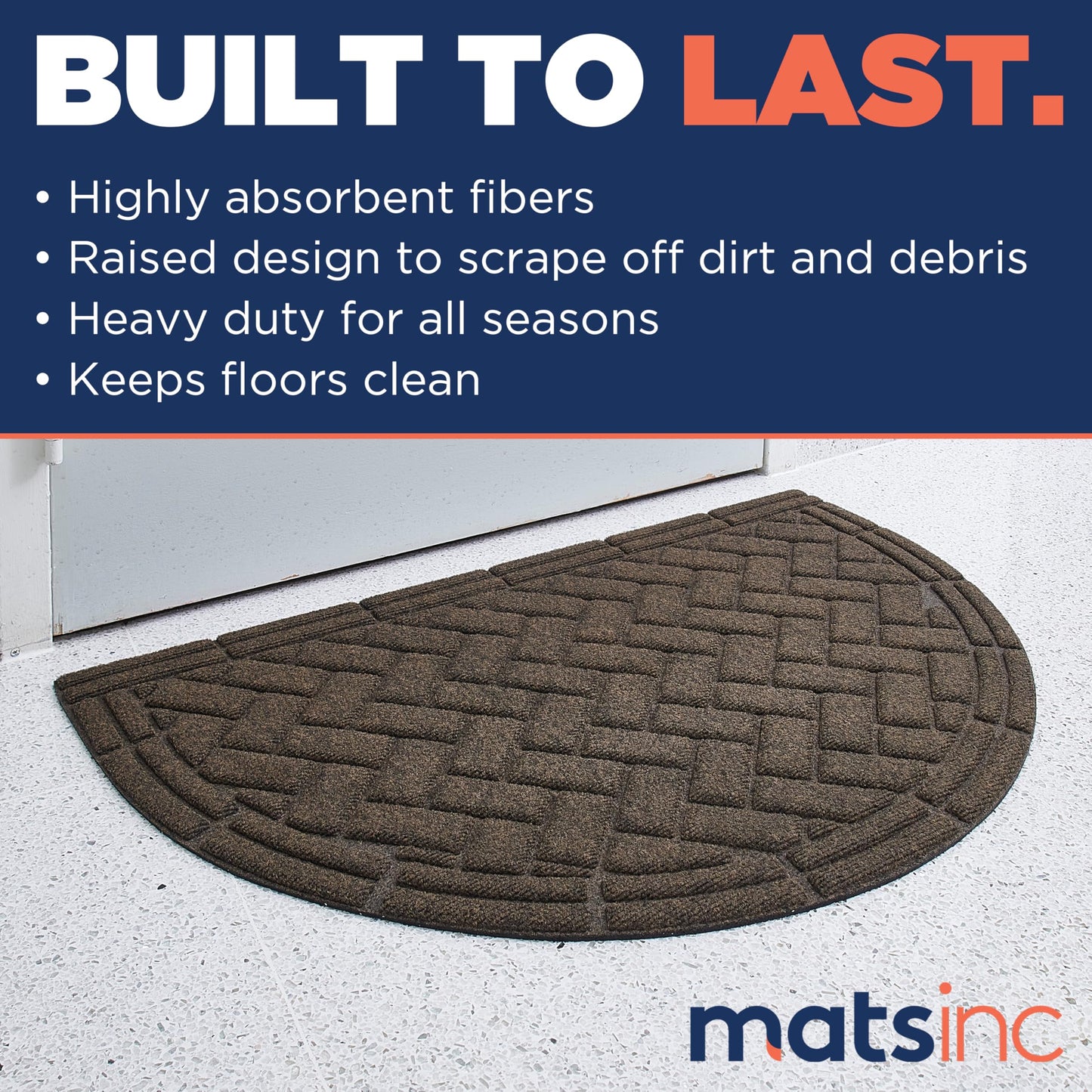MATSINC Artisan Entry Front Door Mat - Rubber Back Indoor Outdoor with Half Moon Brick Design, Water Absorbing Welcome Front Door Mat Outside Entrance Made in The USA, 2' x 3'(Walnut)