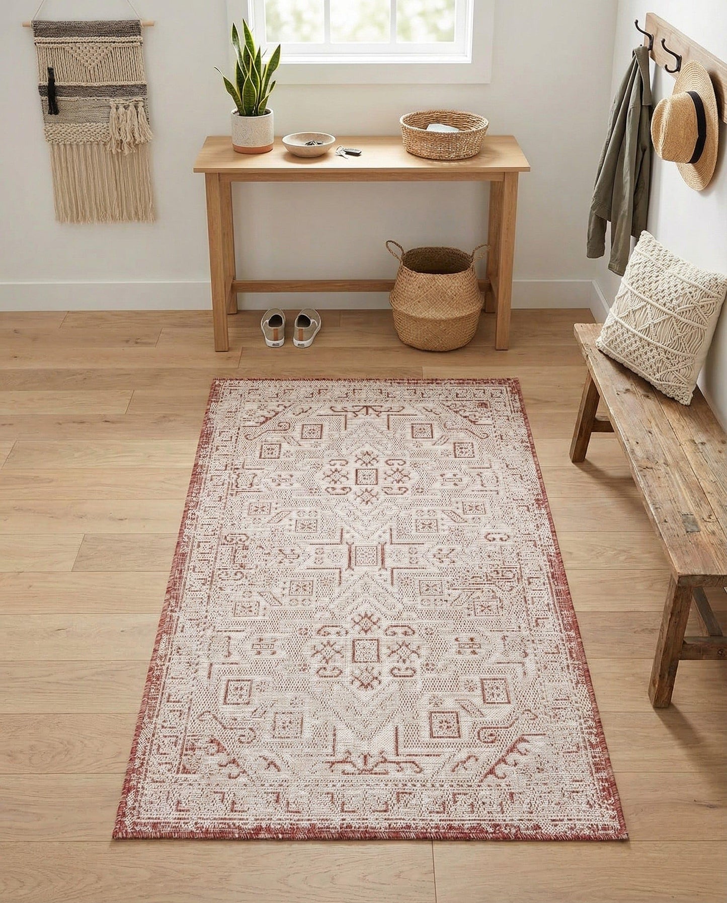 Rugs.com - Outdoor Aztec Rug – 3' 1 x 5' 3 Rust Red Washable Indoor Outdoor Rug – Flatweave Area Rug for Patio, Deck, Porch, and Entryway