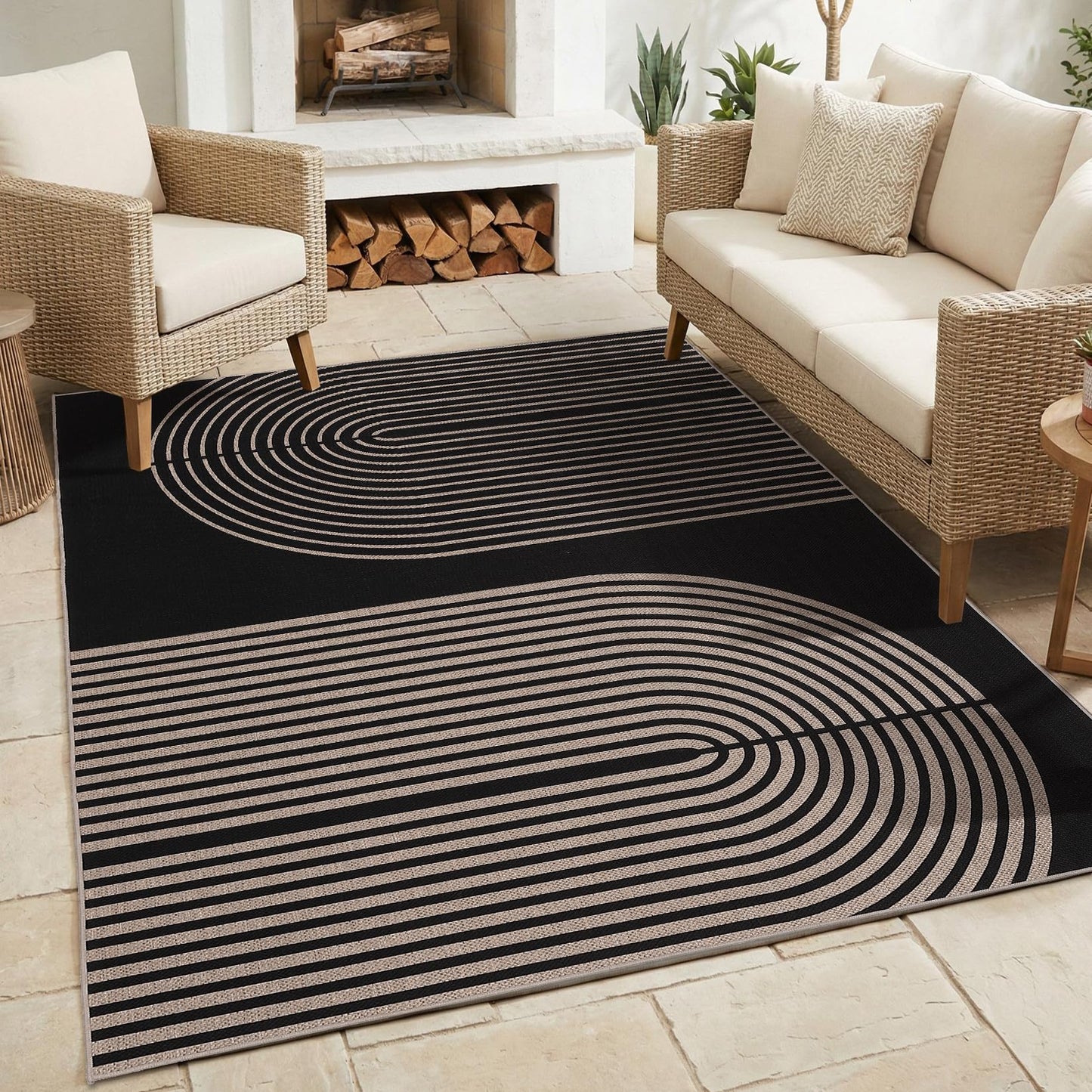 GarveeHome Modern Rainbow Easy Jute 4x6 Area Rug, Indoor Outdoor Reversible Low Pile, Non-Slip & Washable Carpet for Living Room, Bedroom, Kitchen, Sunroom