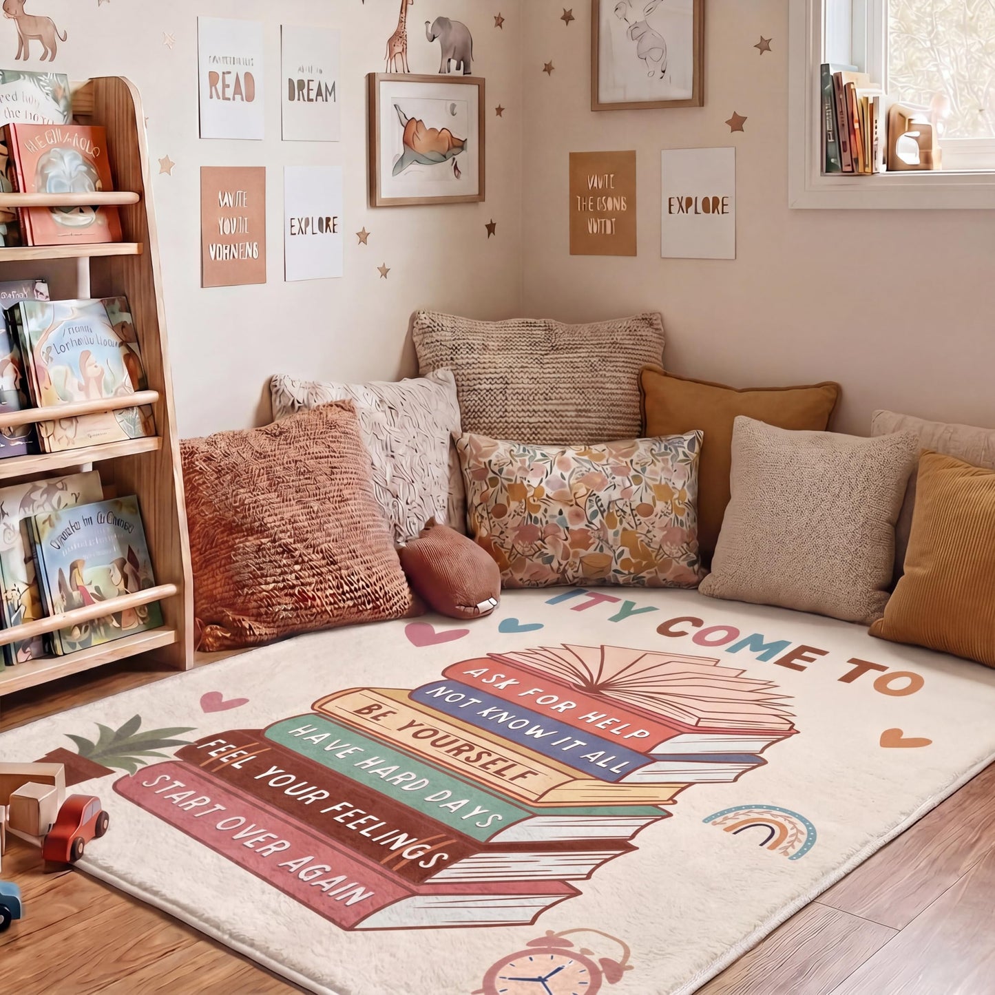 Capoda 3.3 x 4 ft Calming Corner Classroom Rug Inspirational Soft Fluffy Classroom Rug Carpet Mental Health Back to School Decor for School Bedroom Reading Corner(It is Okay to Feel)