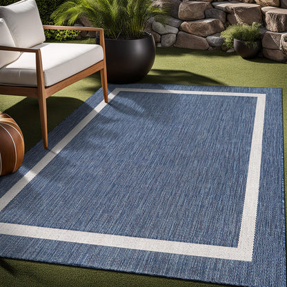 Luul Home Bordered Outdoor Rug 6x9 Washable Outside Carpet for Indoor Patio Porch Waterproof Easy Cleaning Non Shedding Area Rugs Blue 6 x 9