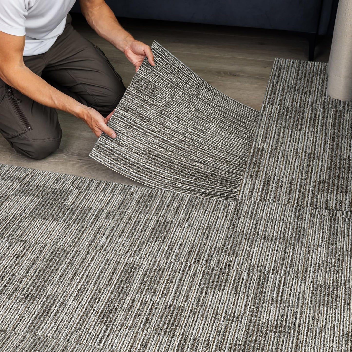 uyoyous 24 Pcs Commercial Carpet Tiles, 20'' x 20'' Twill Jacquard Carpet Squares with Non-Slip Backing, 64.58 Sq Ft Reusable Carpet Floor Tiles with Stickers for Home Office
