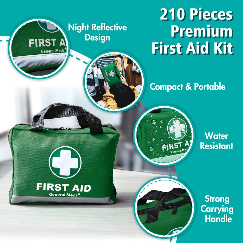 General Medi 210 Piece First Aid Kit- Emergency Kit - Reflective Design - Includes Ice(Cold) Pack, Moleskin Pad and Emergency Blanket for Travel, Home, Office, Car, Workplace & Outdoor