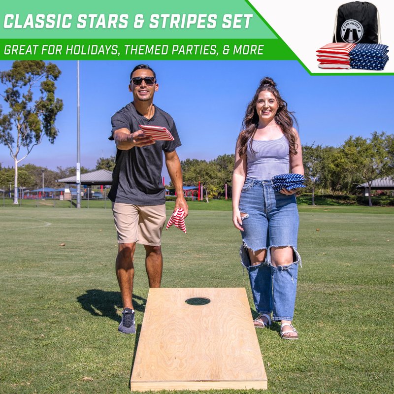 GoSports Official Regulation Cornhole Bean Bags Set of 8 - All Weather - Classic American Stars and Stripes