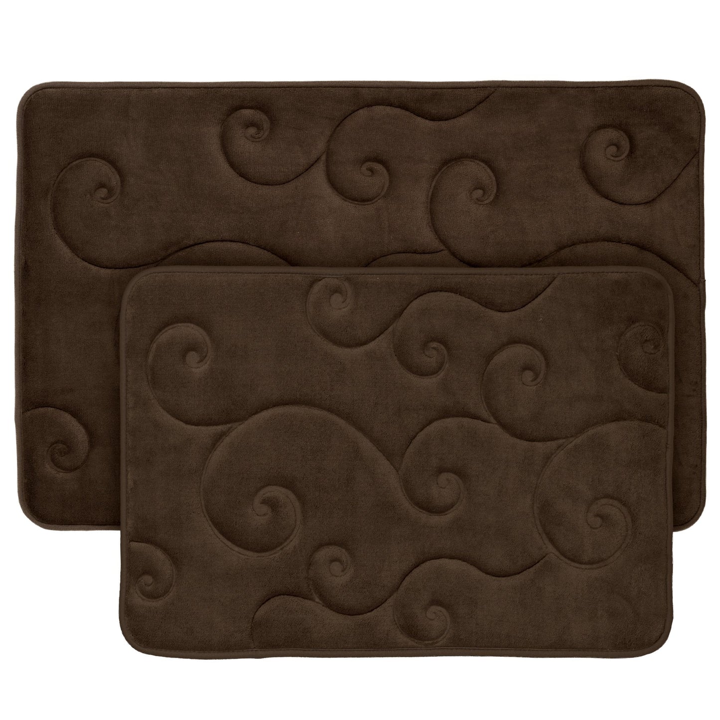 Bathroom Rug Set of 2 – Memory Foam Bath Mats with Embossed Coral Fleece Top – Non-Slip Absorbent Rugs for Shower or Laundry by Lavish Home (Brown)