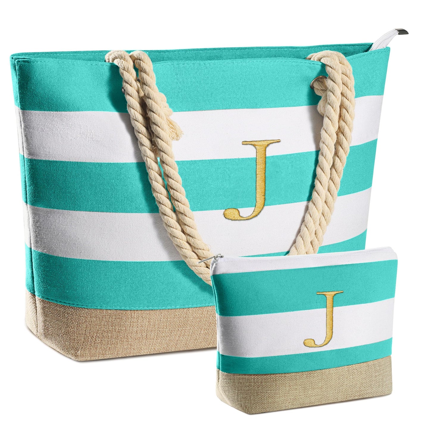 YOOLIFE Gifts for Women - Mothers Day Gifts, Birthday Gift for Women Teacher Bridesmaid Daughter Friend Personalized Beach Bag Initial Beach Tote & Cosmetic Bag J