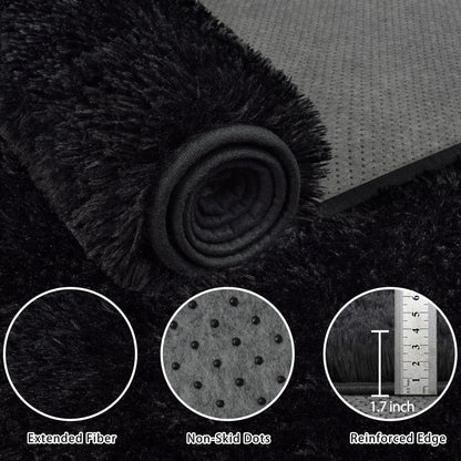 8x10 Area Rug for Living Room:Ultra Soft Fluffy Shag Black Rugs,Large Fuzzy Plush Indoor Non Slip Carpet Washable Rug for Bedroom Kids Nursery Office Dorm Modern Decor(Black)