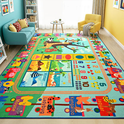 Maxsoft Kids Rug for Playroom, Educational 4x6 Play Mat for Classroom, Washable Playmat for Learning ABC Alphabet Animal Season Shapes Numbers Daycare Rug for Kids Room Nursery Children Toddler