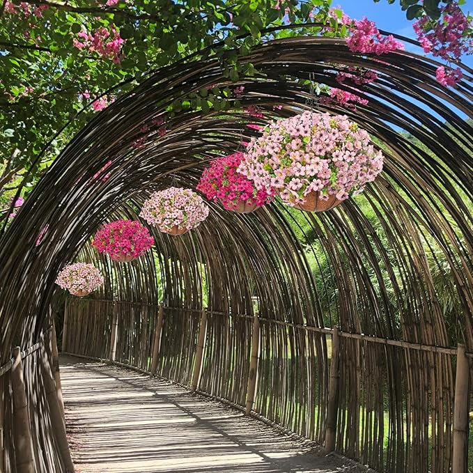 Artificial Hanging Faux Flowers Basket, Fake Silk Daisy Eucalyptus Plants Arrangement,for Spring Summer Outdoor Decoration,UV Resistant, Coconut Planter,Look Real for Home Garden Décor (Rosered)