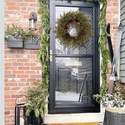 22-Inch Handcrafted Artificial Christmas Wreath with Pinecones, Rust Bell, and Lifelike Pine Branches Winter Holiday Wreath for Front Door and Home Décor, Indoor/Outdoor Seasonal Décor