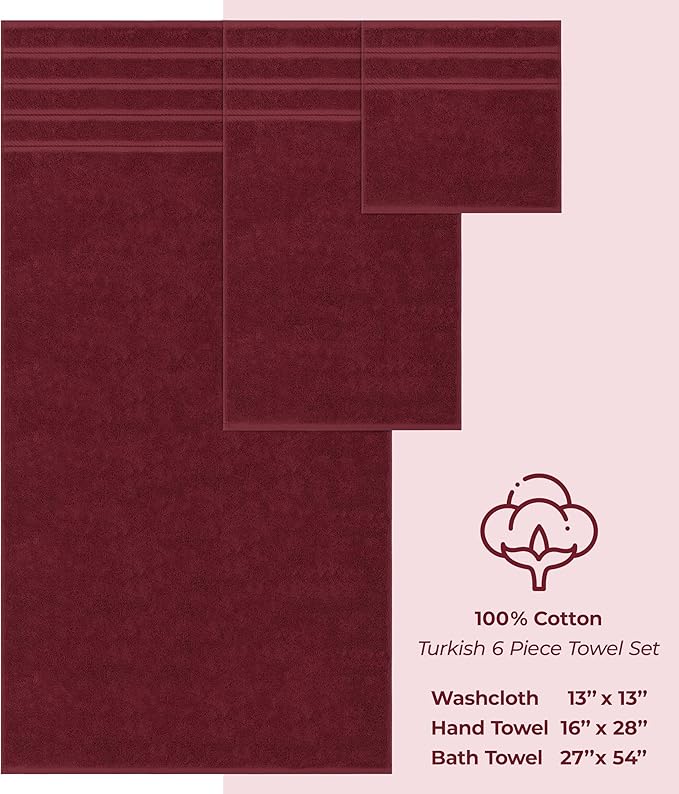 American Soft Linen Luxury 6 Piece Towel Set, 2 Bath Towels 2 Hand Towel 2