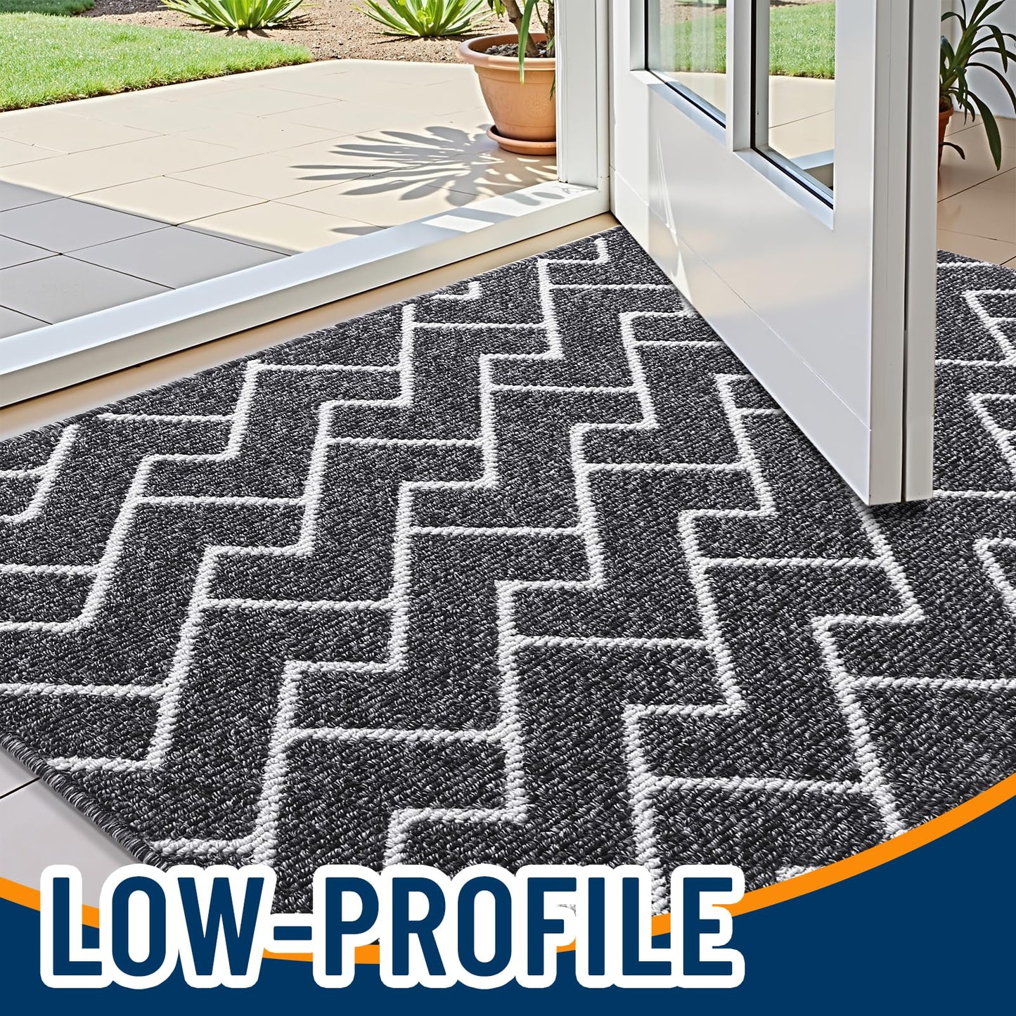 OLANLY Front Door Mat, Non-Slip Rubber Backing, Dirt Resistant and Absorbent, Washable, Easy to Clean Low-Profile Indoor Doormat for Back Door, Entryway, Inside Entrance, 71x47, Black