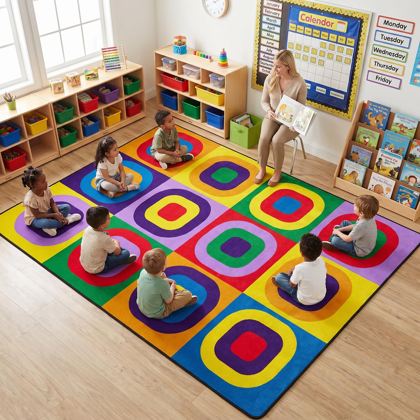 Kids Rug, Classroom Carpets Playmat Rugs - 5x7 Ft Kids Carpet with Rubber Backing, Colorful Children's Classroom Seating Rug Play Mat Nursery Rugs for Children Bedroom Playroom Elementary