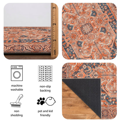 Keen Home Design 48"x72" Rug - Machine Washable Area Rug with Non-Slip Backing, Ideal for Living Room, Dining Room, Bedroom - Vintage, Easy Clean, Durable, Low Pile Rug - (4' x 6')