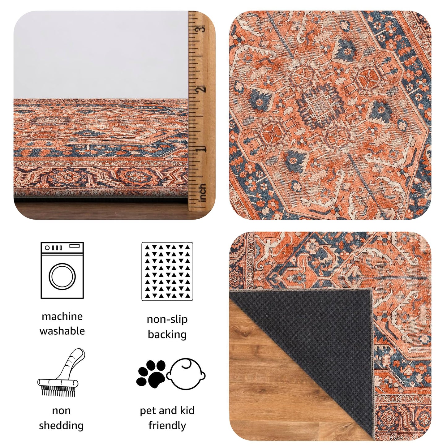 Keen Home Design 3x5 Rug - Machine Washable Entry Rug with Non-Slip Backing, Ideal for Enteryway, Kitchen, Bathroom, Laundry Room - Vintage, Easy Clean, Durable, Low Pile Rug - (3' x 5')
