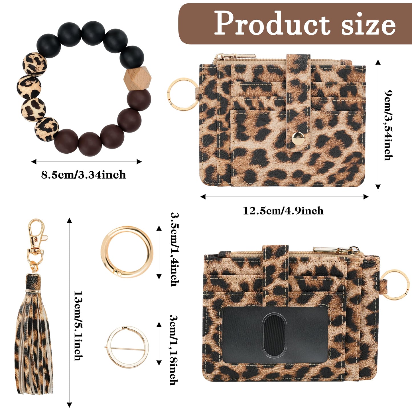 KNGITRYI Wallet Keychain Wristlet for Women,Slim RFID Credit Card Holder Purse Tassel Keychain Bangle Key Ring for Men Women(Leopard)