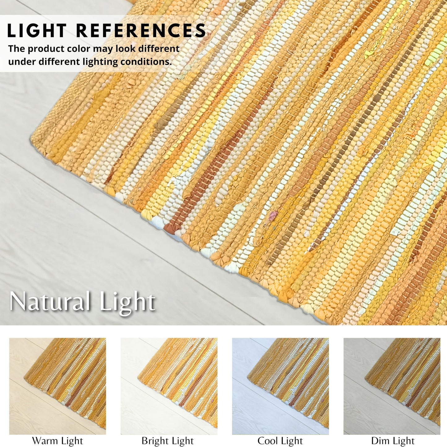 Ramanta Home 100% Cotton Hand Woven Tonal Chindi Rag Rug 2'x3' - Mustard, Recycled Reversible Rug, Boho Rustic Farmhouse Rugs for Living Room, Dinning Room, Kitchen Floor Mats - 24"x36"