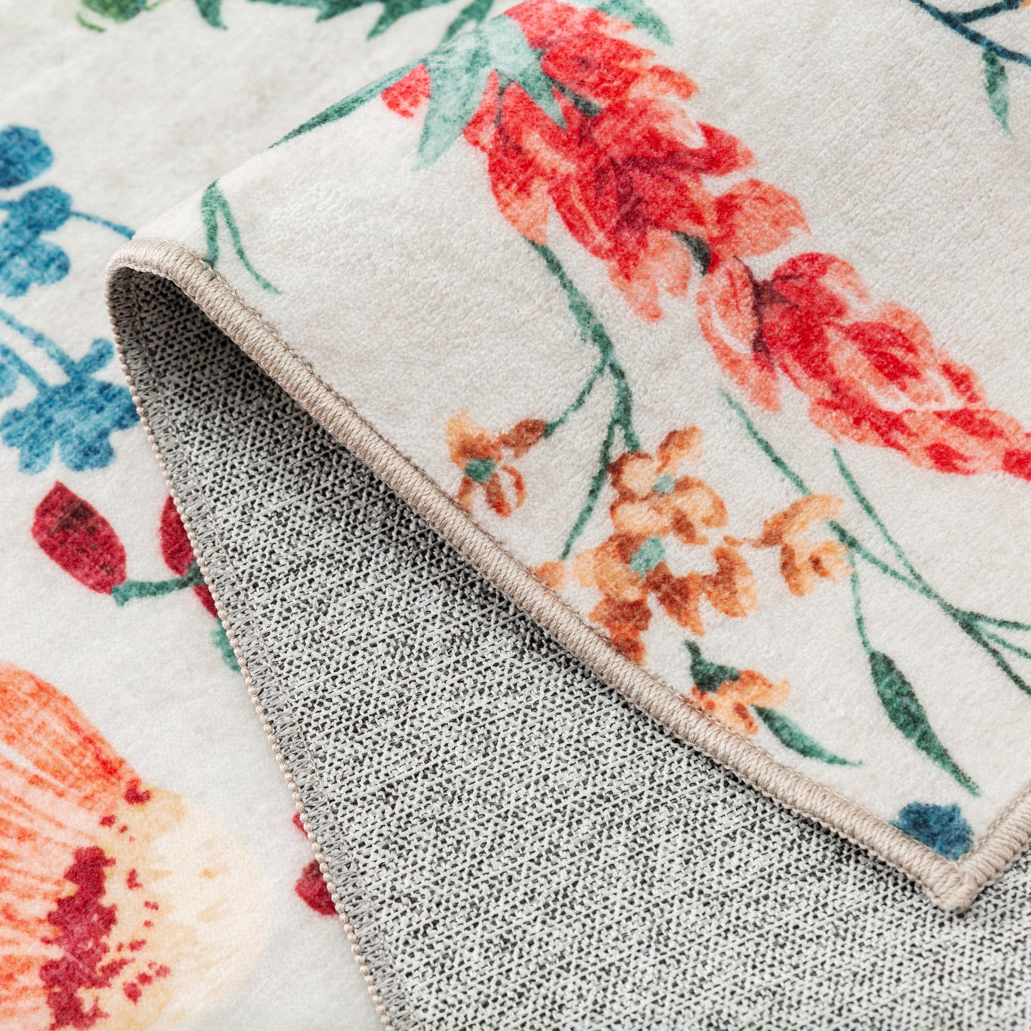 PureCozy Floral Runner Rug 2x6 Washable Hallway Long Beige Bedroom Carpet Non Slip Indoor Boho Kitchen Low Pile Accent Rug Lightweight Soft for Bathroom Dining Laundry Living Room