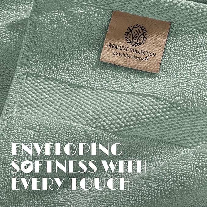 White Classic Green Hand Towels
