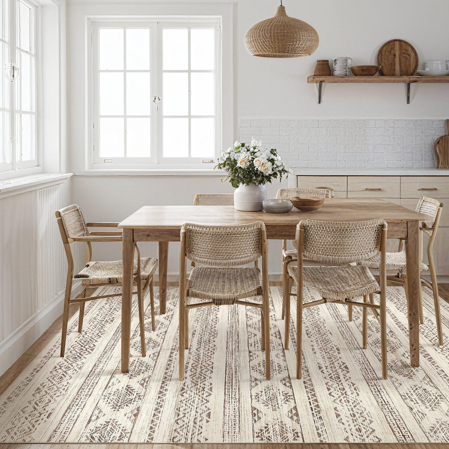 Tortania Area Rug Living Room Rugs - 5x7 Washable Large Soft Neutral Boho Moroccan Bohemian Farmhouse Rug Indoor Floor Carpet for Bedroom Under Dining Table Home Office Decor - Brown