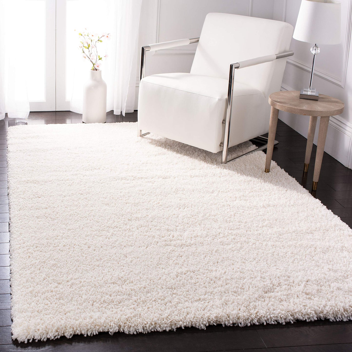 SAFAVIEH Fontana Shag Collection Accent Rug - 4' x 6', Ivory, Solid Design, Non-Shedding & Easy Care, 2-inch Thick Ideal for High Traffic Areas in Entryway, Living Room, Bedroom (FNT800A)