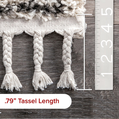 Nuloom Vasiliki Off-White/Charcoal, 7'10" x 10', Moroccan Shag, Tassel, Soft and Plush, High Traffic, Stain Resistant, Easy Clean, Durable Area Rug for Bedroom, Living Room, Dining Space, Den, Foyer