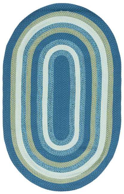 SAFAVIEH Washable Rug Outdoor Braided Collection - 4' x 6' Oval, Aqua & Green, Handmade & Reversible, Non-Shedding & Easy to Clean, Ideal for Patio, Backyard, Mudroom (BRA230J)