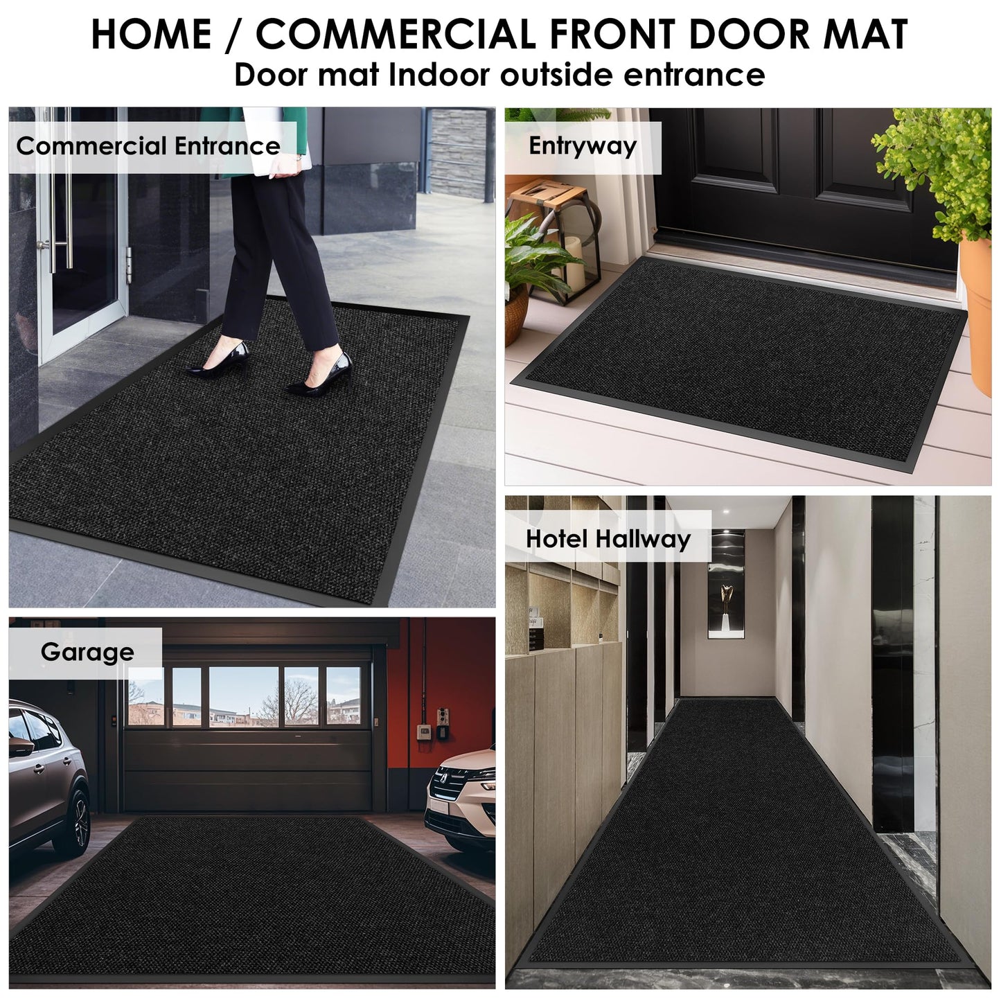 4′ x 6′ Front Doormat Indoor Outdoor Entrance, Commercial Door Mat Heavy Duty Trap Dirt and Moisture Entryway Floor mat, Custom Size Non Slip Rubber Backing Welcome Mat for High Traffic Area