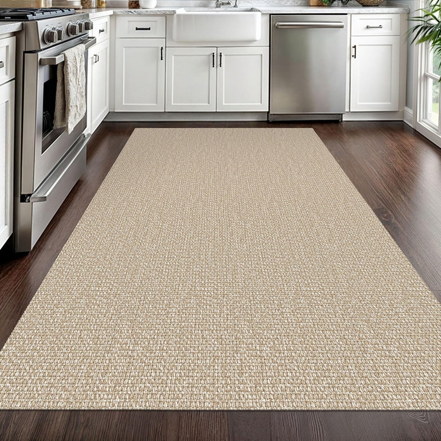 EARTHALL Washable Area Rug 4x6 Ft Non Slip Rugs for Entryway Braided Rubber Backed Bedroom Carpet Cotton Entry Rug Woven Floor Carpets for Bedroom Dining Room Living Room, Send/Beige